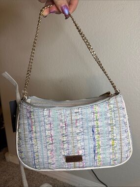 Pastel Tweed Chain-Handle Shoulder Bag - White/Pastel